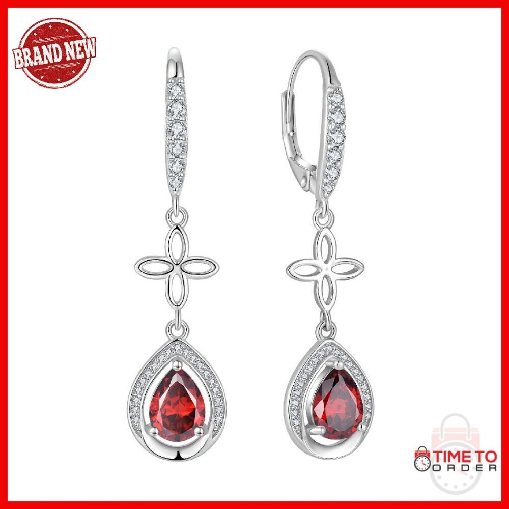 Sterling Silver Leverback Dangle Earrings with Cubic Zirconia Cross Design